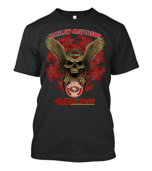 Harley Davidson San Francisco 49ers Nfl Skull Wings T-Shirt