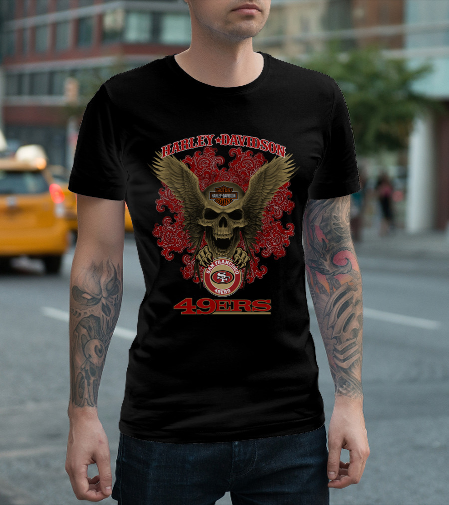 Harley Davidson San Francisco 49ers Nfl Skull Wings T-Shirt