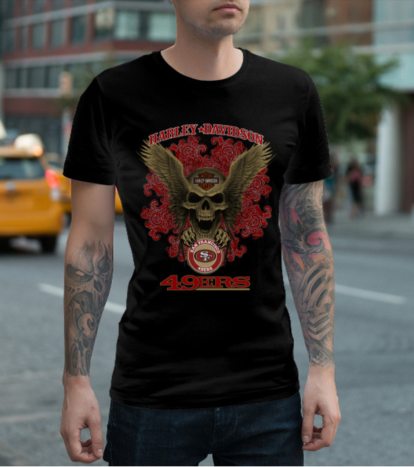 Harley Davidson San Francisco 49ers Nfl Skull Wings T-Shirt