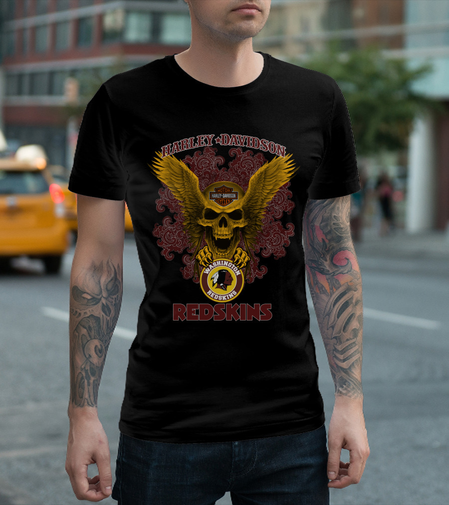 Harley Davidson Washington Redskins Skull Wings T-Shirt