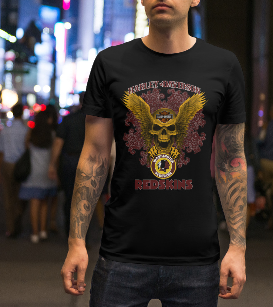 Harley Davidson Washington Redskins Skull Wings T-Shirt