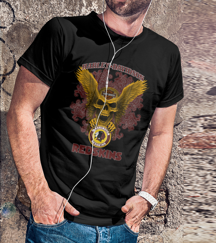 Harley Davidson Washington Redskins Skull Wings T-Shirt