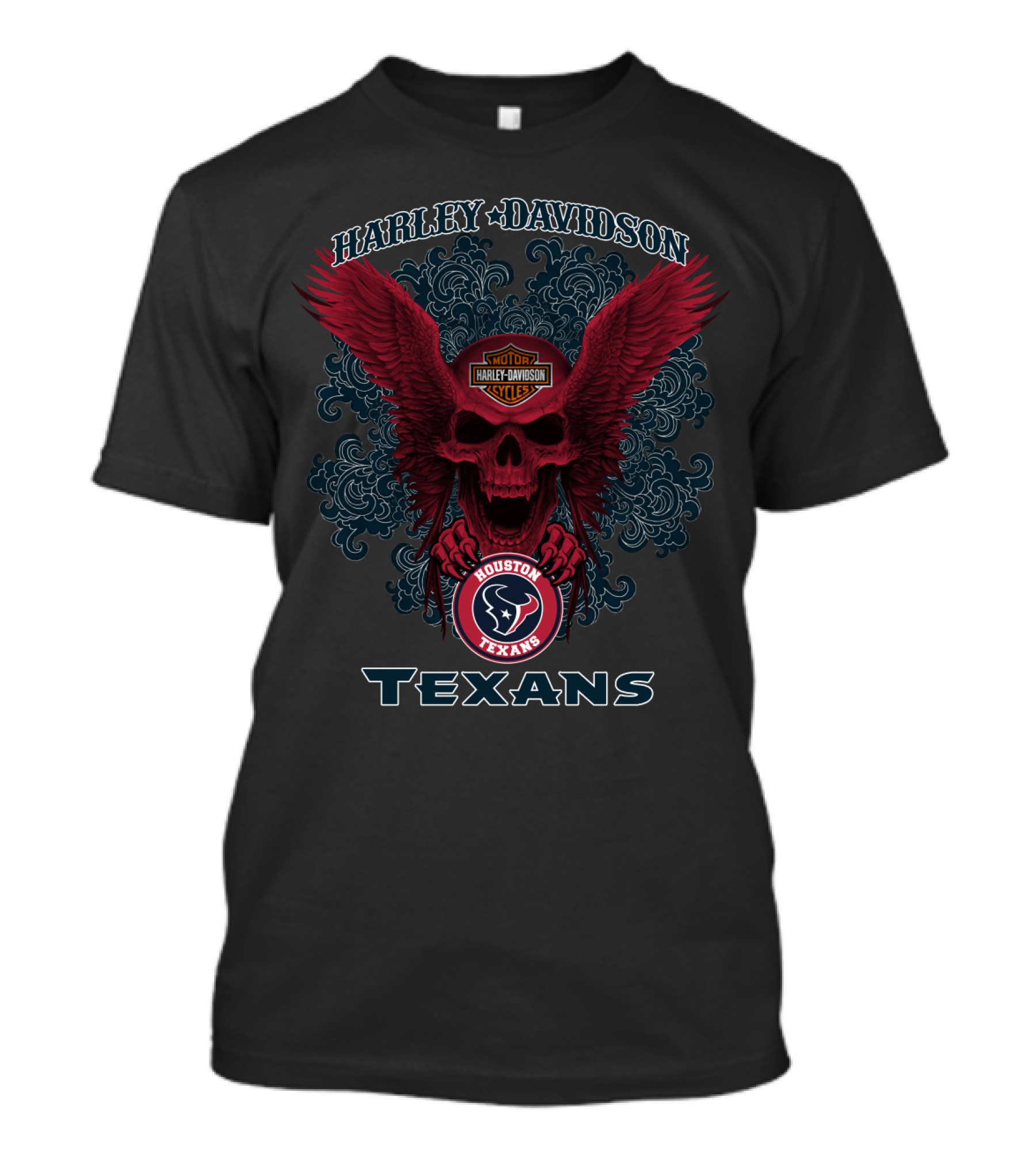 Harley Davidson Skull With Wings Houston Texans Nfl T-Shirt