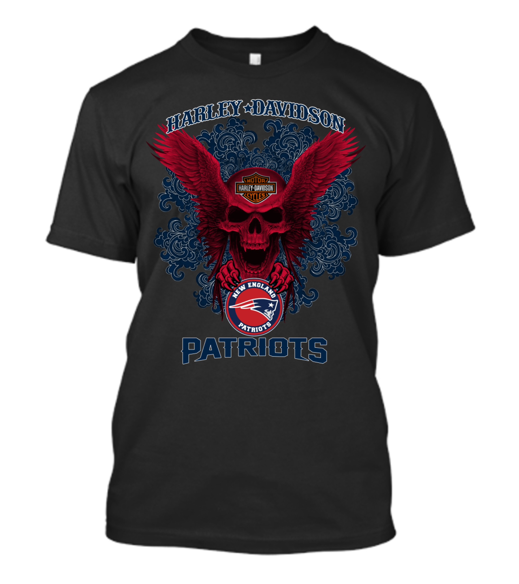 Harley Davidson New England Patriots Nfl Skulls And Wings T-Shirt
