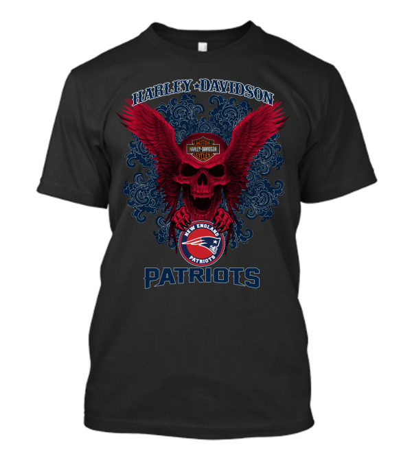 Harley Davidson New England Patriots Nfl Skulls And Wings T-Shirt