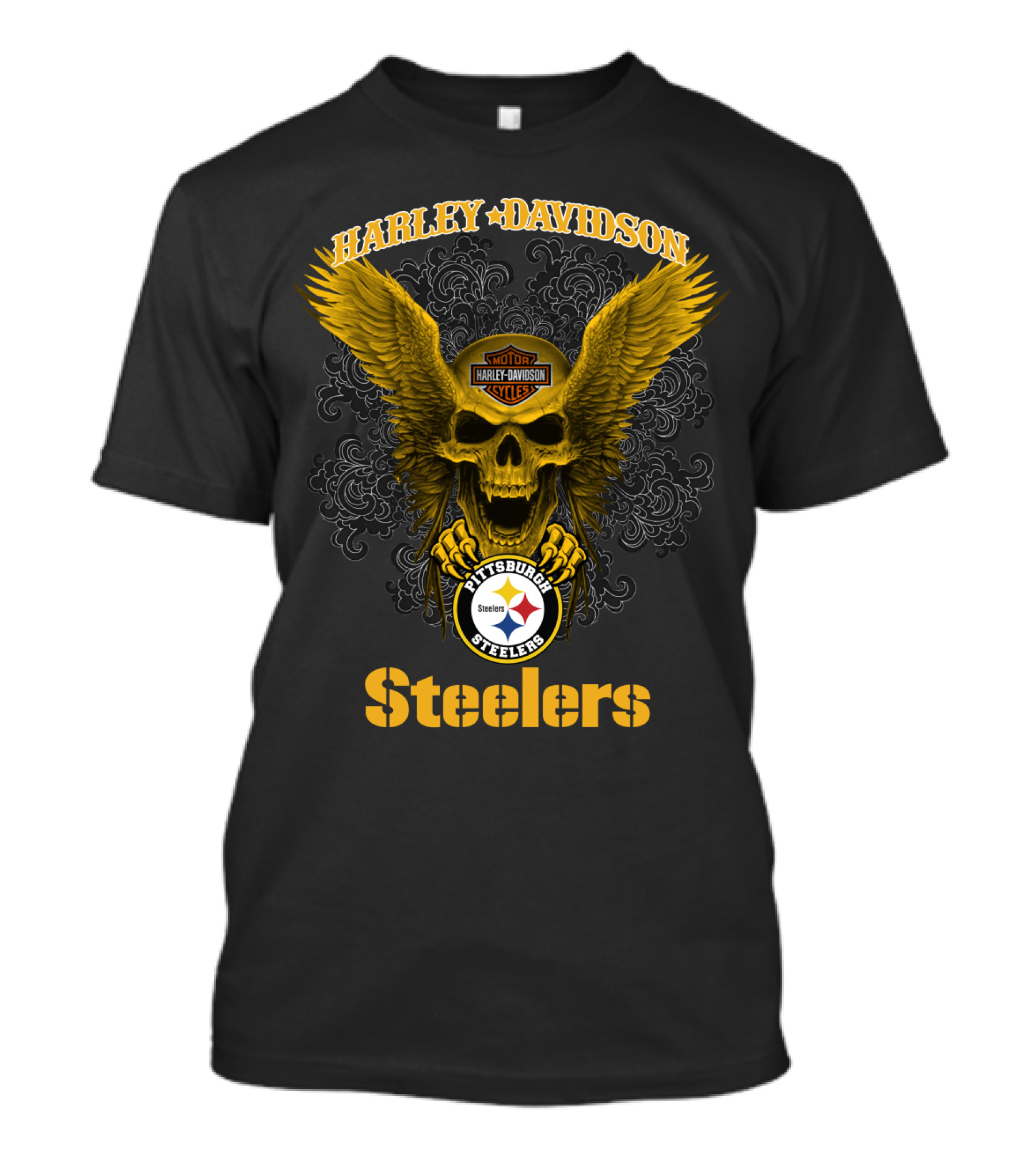 Harley Davidson Pittsburgh Steelers Skull Winged T-Shirt