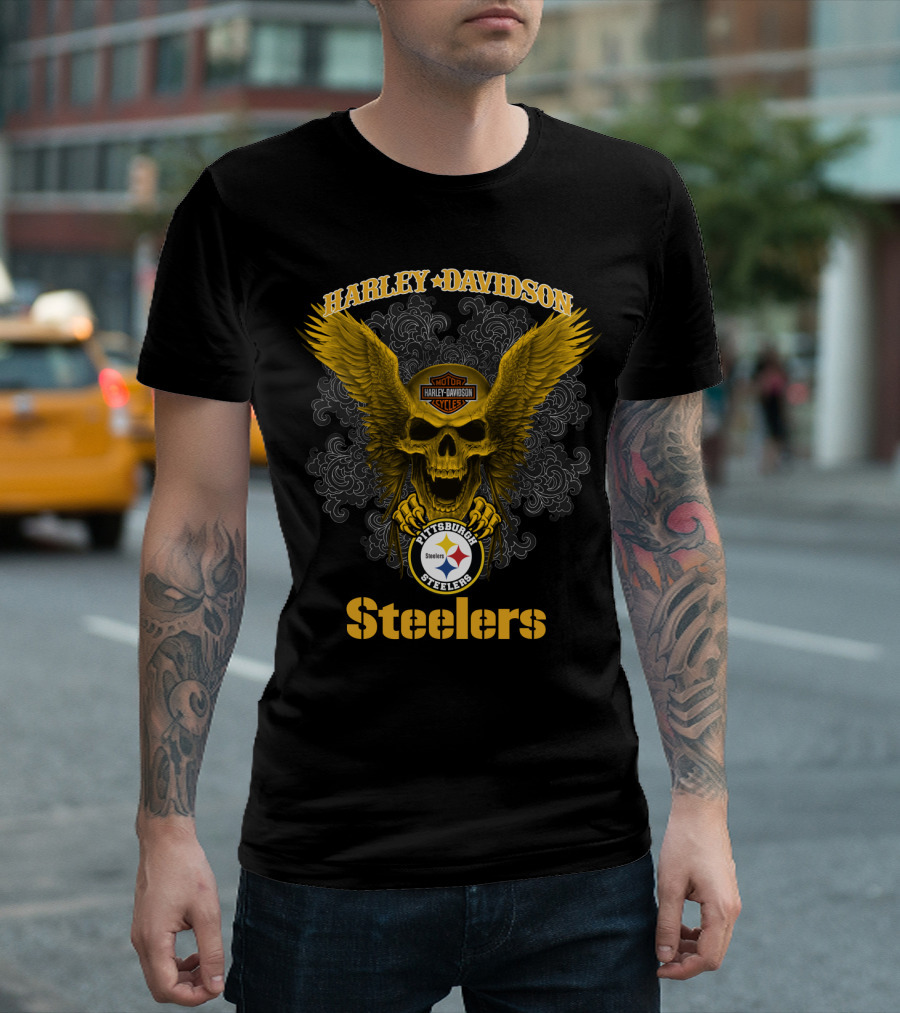 Harley Davidson Pittsburgh Steelers Skull Winged T-Shirt