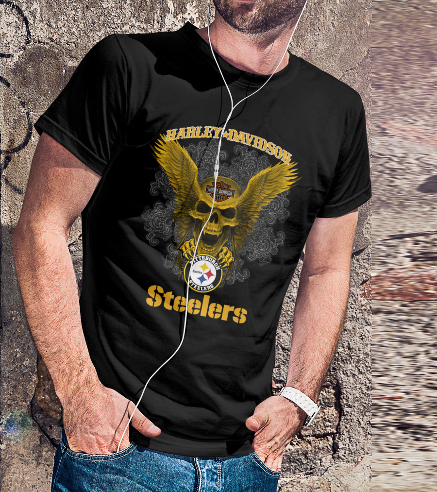 Harley Davidson Pittsburgh Steelers Skull Winged T-Shirt