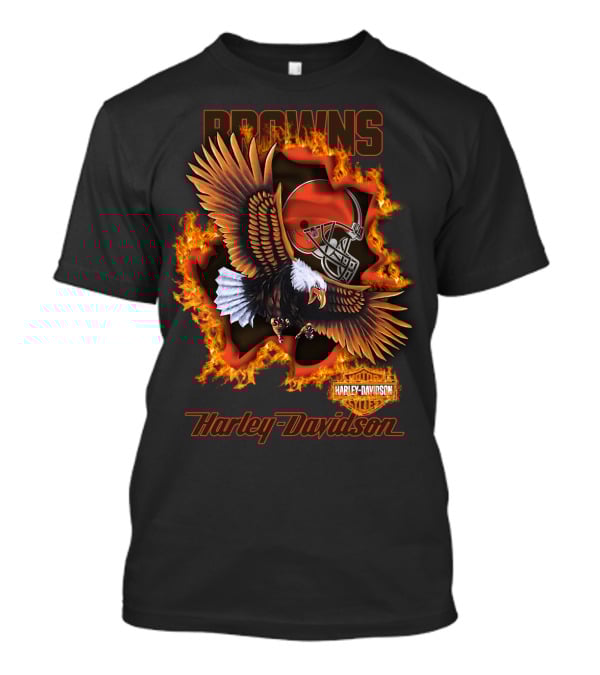 Browns Harley Davidson Nfl 84 Cleveland Browns Eagle Helmet Flames T-Shirt