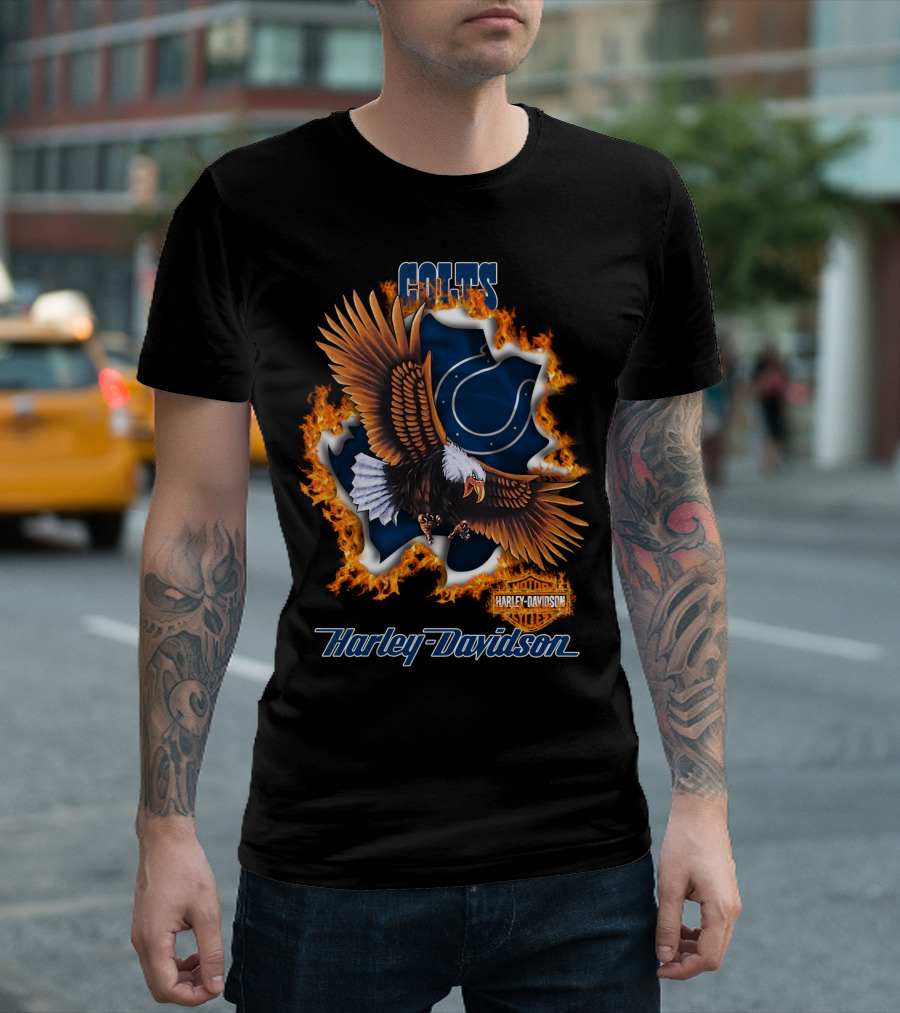 Colts Harley Davidson Eagle With Flame T-Shirt