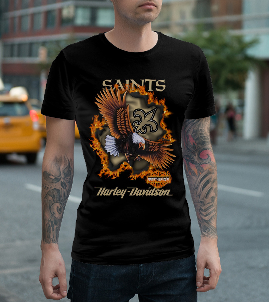 Saints Harley Davidson Eagle Fleur-De-Lis Nfl 84 New Orleans T-Shirt