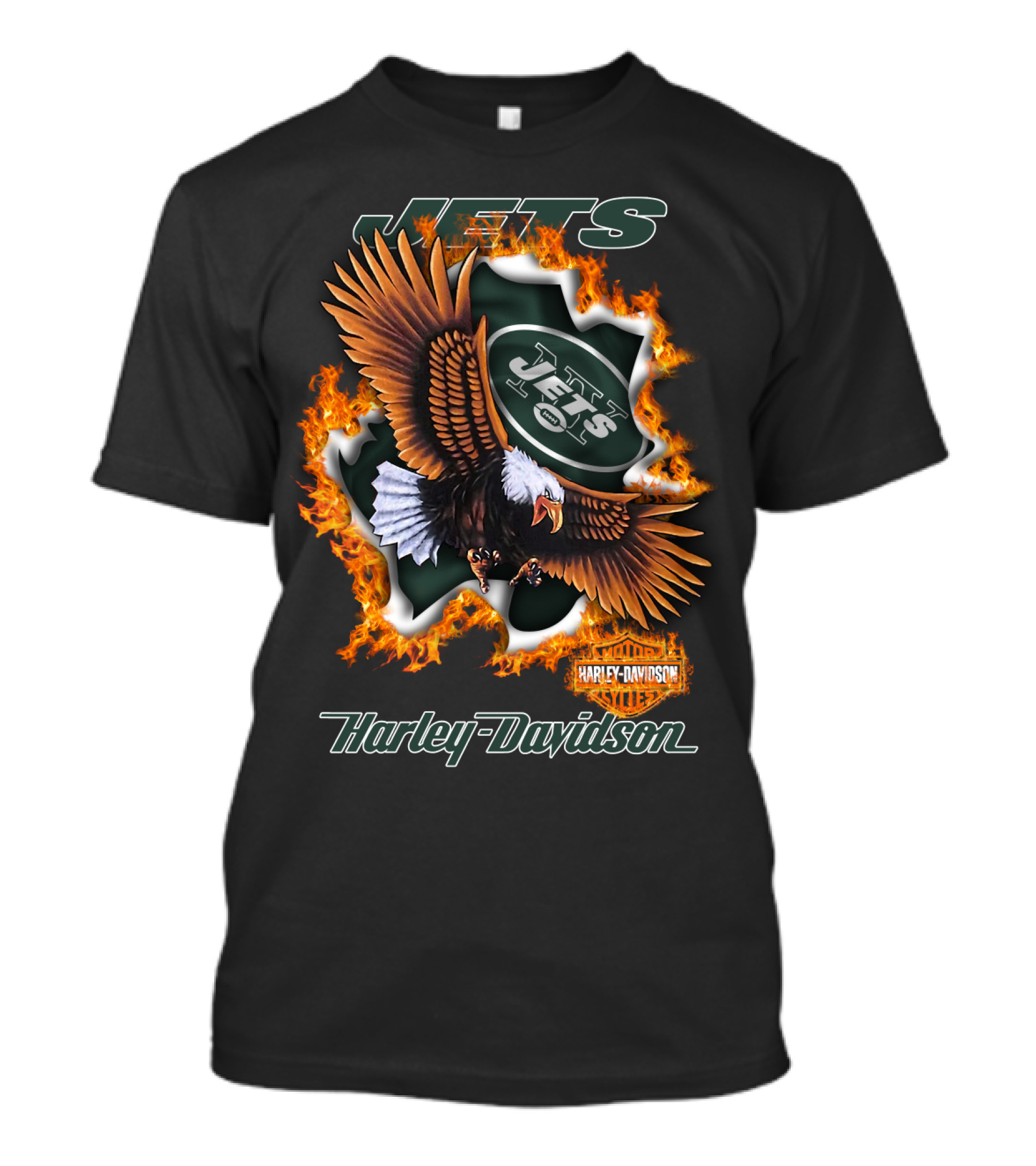 Harley Davidson New York Jets Eagle Flame Nfl 84 T-Shirt