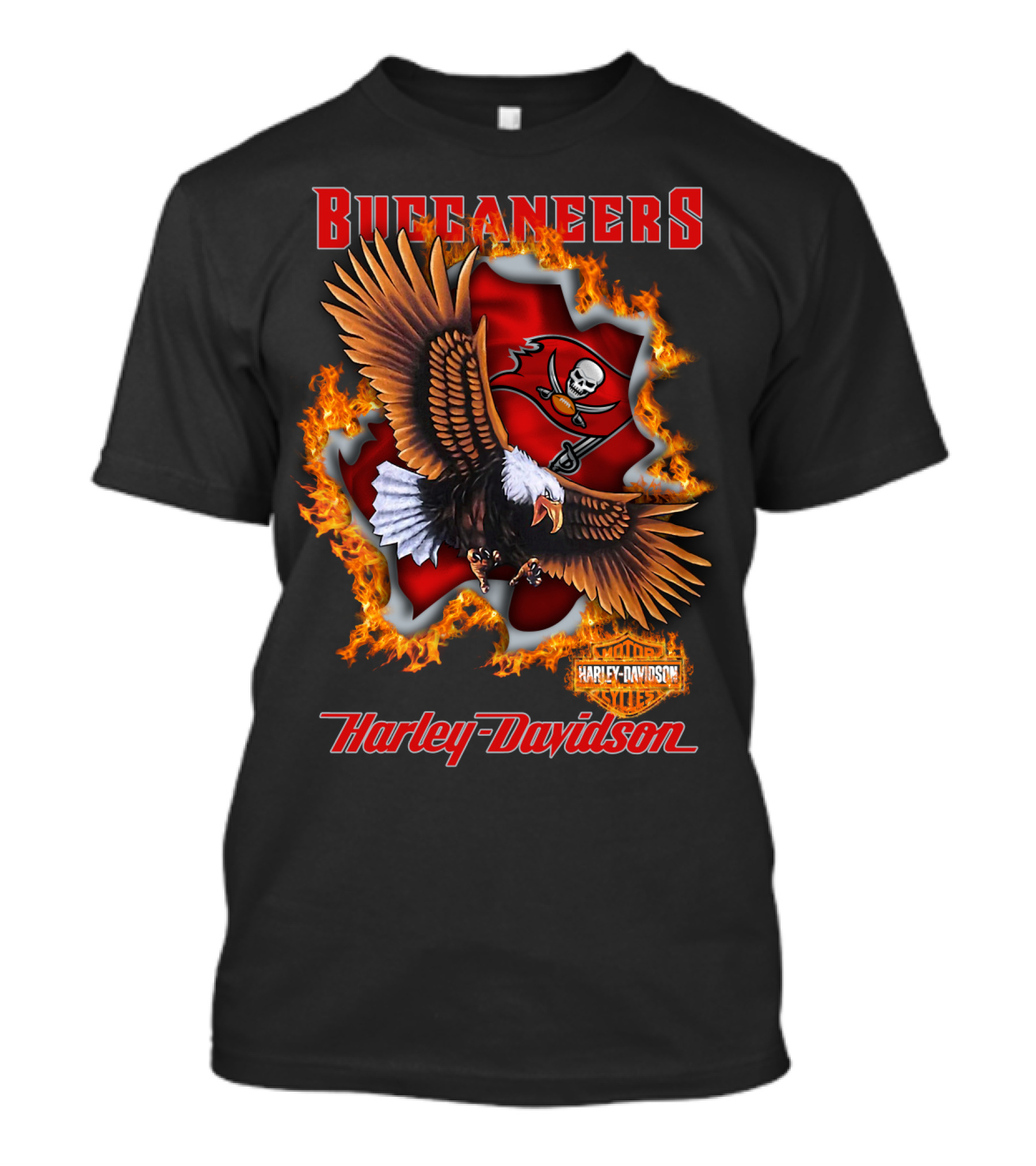Harley Davidson Buccaneers Tampa Bay Nfl Eagle Logo Fire T-Shirt