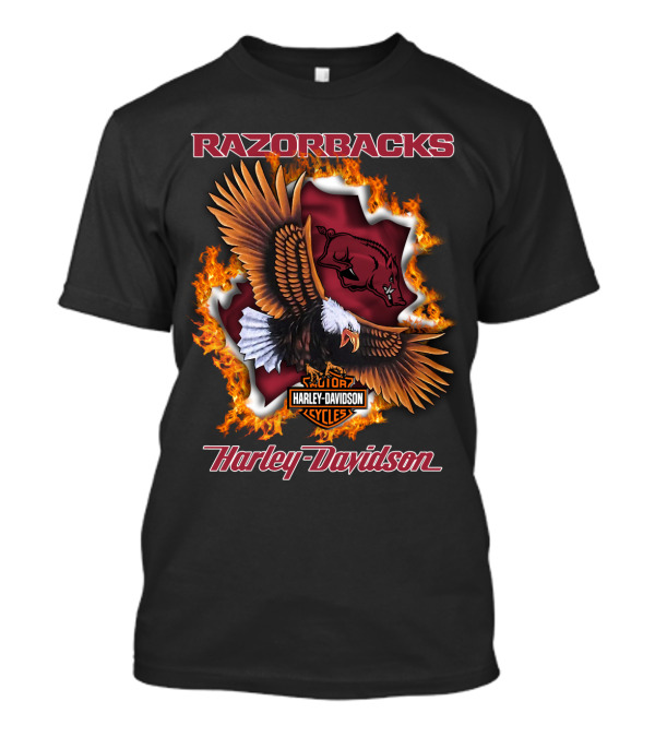 Razorbacks Harley Davidson Cycles Eagle And Flame T-Shirt