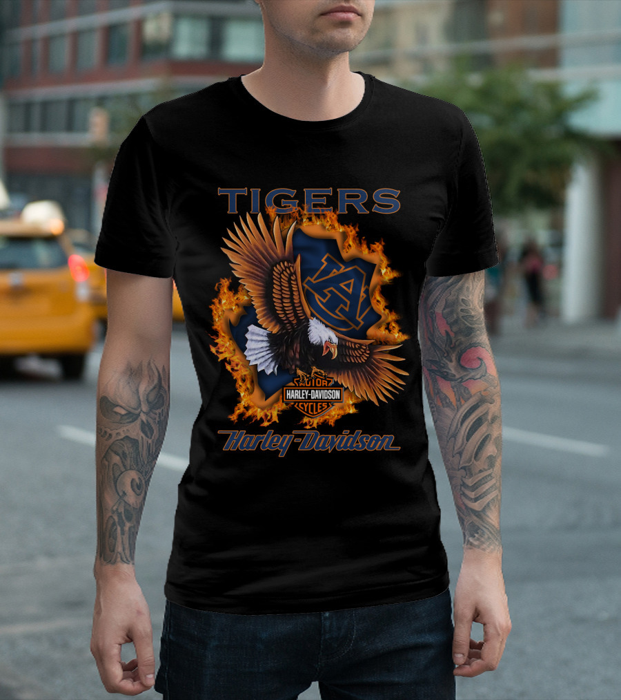 Harley Davidson Auburn Tigers Ncaa Eagle Fire Symbol T-Shirt
