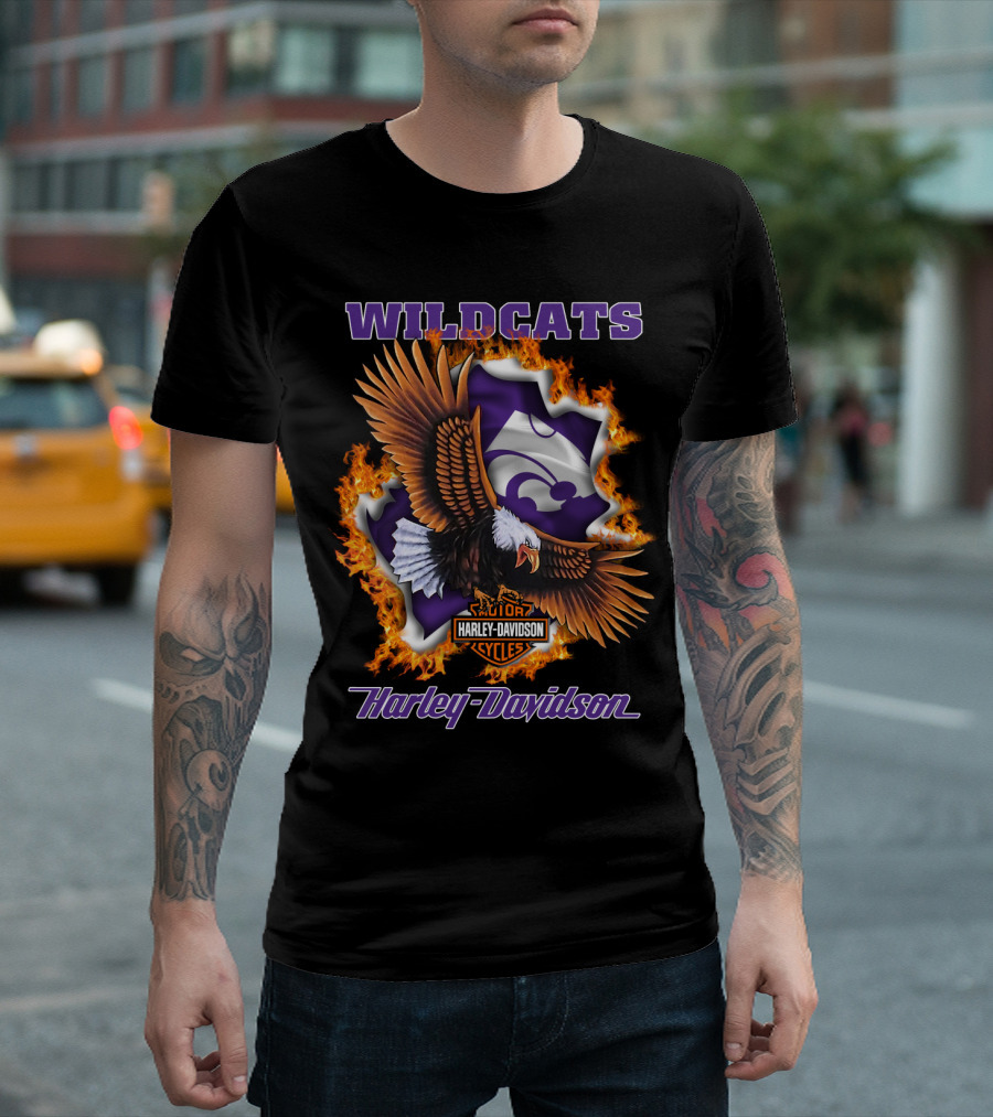 Wildcats Harley Davidson Kansas State Wildcat Logo With Eagle And Flames T-Shirt