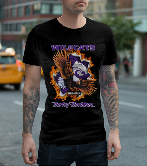 Wildcats Harley Davidson Kansas State Wildcat Logo With Eagle And Flames T-Shirt