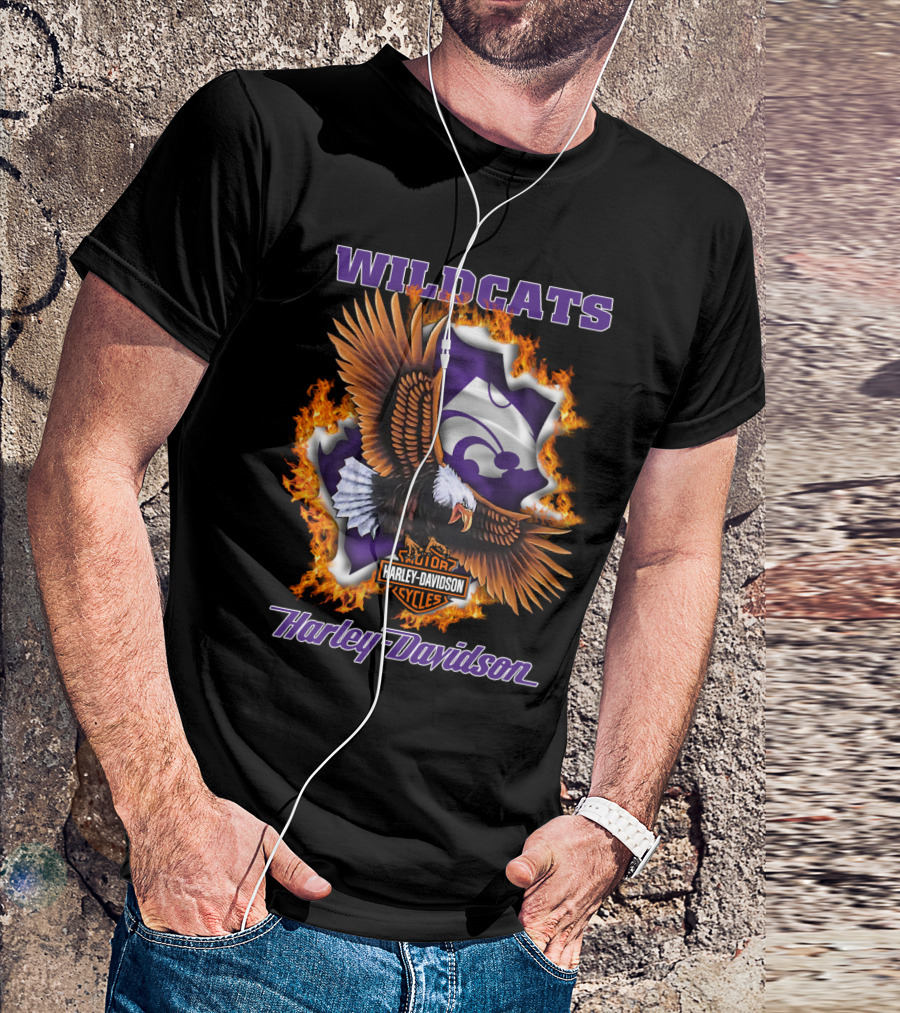 Wildcats Harley Davidson Kansas State Wildcat Logo With Eagle And Flames T-Shirt