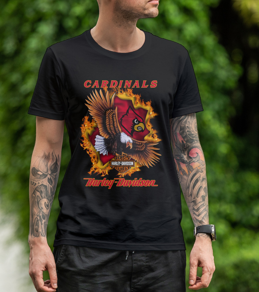 Cardinals Harley Davidson Cycles Eagle Flame T-Shirt