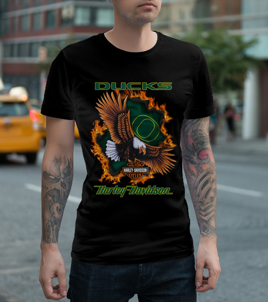 Harley Davidson Cycles Oregon Ducks Eagle Flames T-Shirt