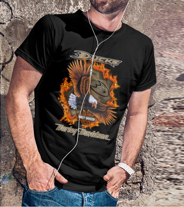 Anaheim Ducks Harley Davidson Cycles Eagle Flame T-Shirt