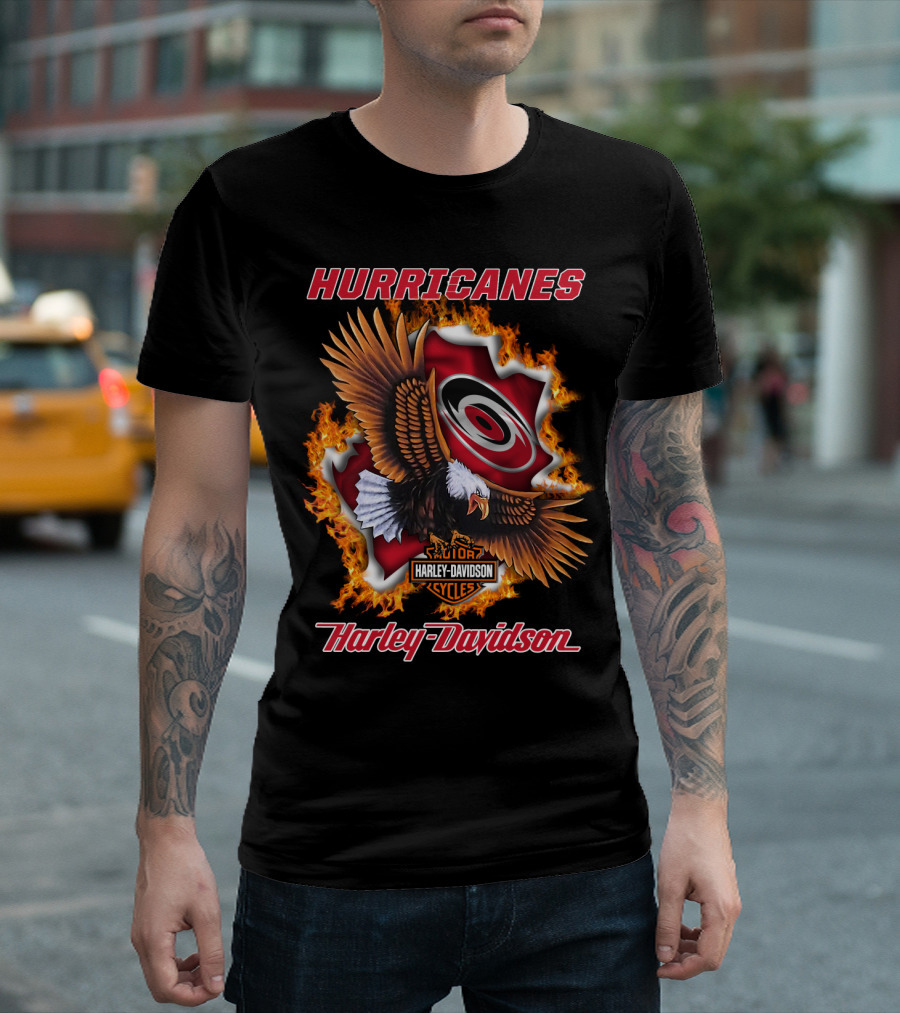 Hurricanes Harley Davidson Carolina Logo Flame Eagle T-Shirt
