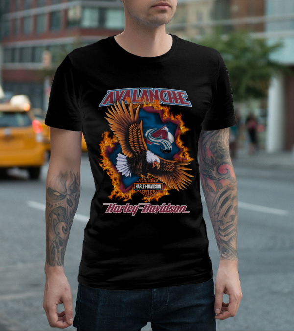 Avalanche Colorado Harley Davidson Nhl Eagle Flames T-Shirt