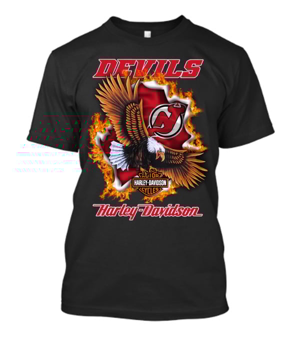 New Jersey Devils Harley Davidson Cycles Eagle Fire T-Shirt