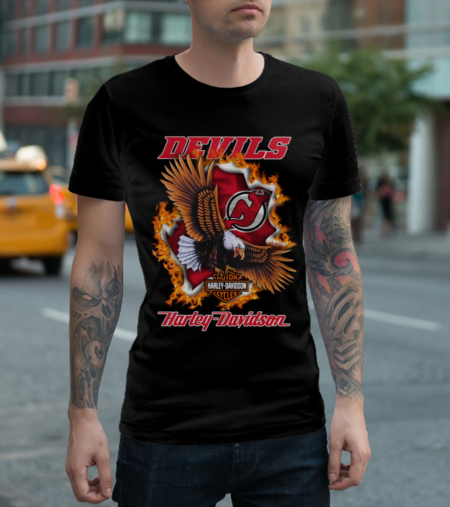 New Jersey Devils Harley Davidson Cycles Eagle Fire T-Shirt