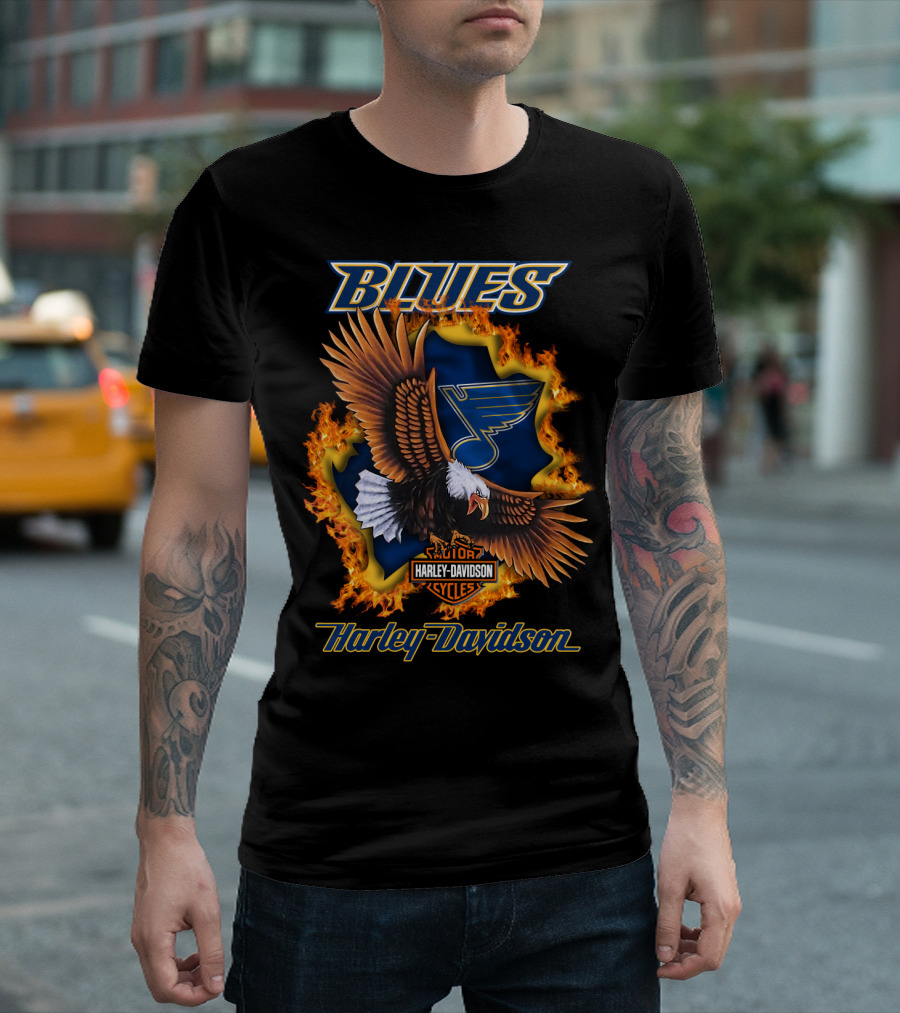 St Louis Blues Harley Davidson Cycles Nhl Eagle Blaze T-Shirt