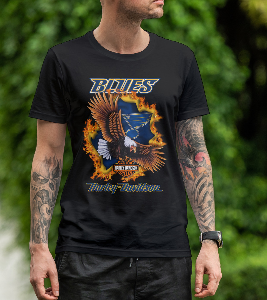 St Louis Blues Harley Davidson Cycles Nhl Eagle Blaze T-Shirt