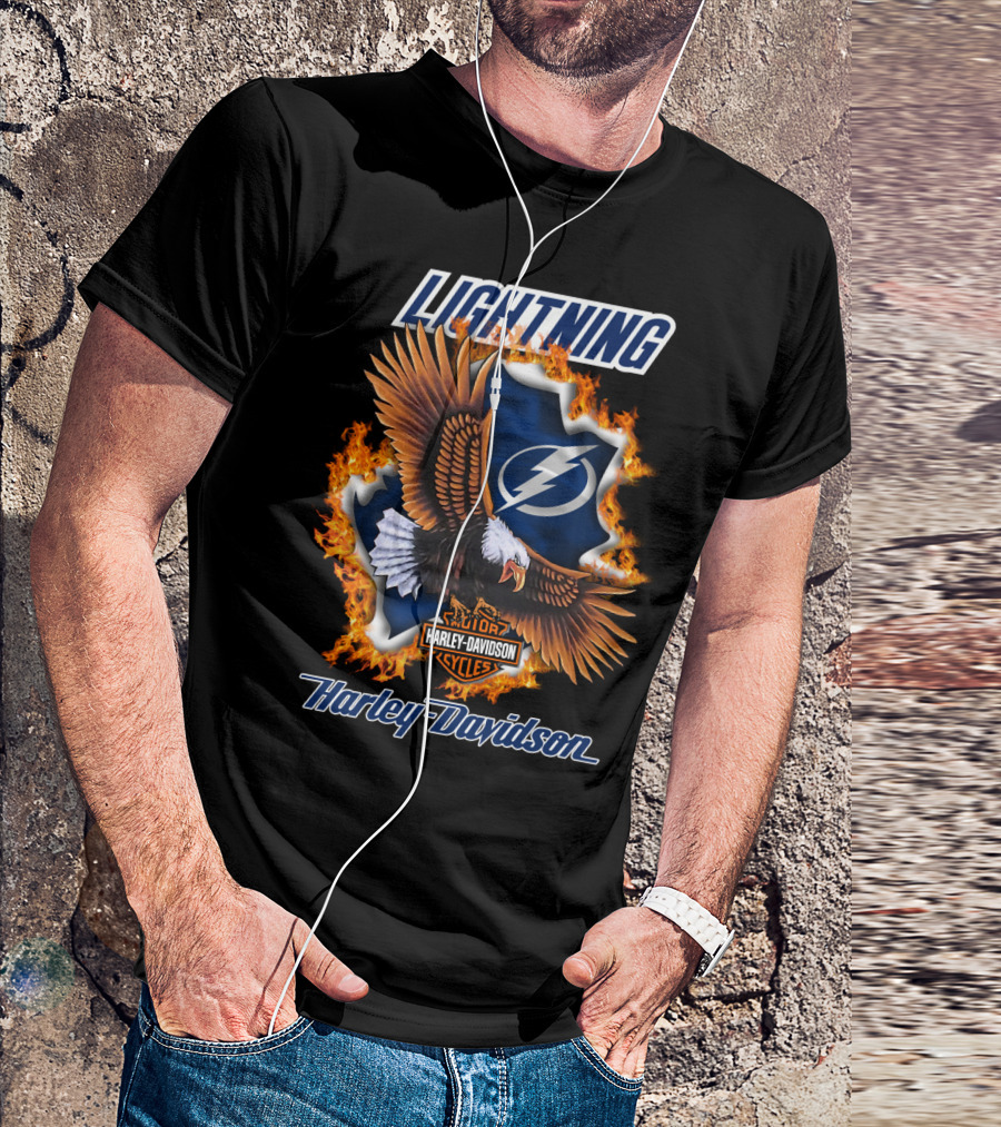 Lightning Tampa Bay Harley Davidson Cycles Eagle Flames T-Shirt