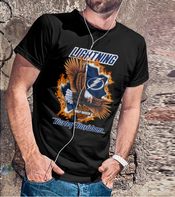 Lightning Tampa Bay Harley Davidson Cycles Eagle Flames T-Shirt