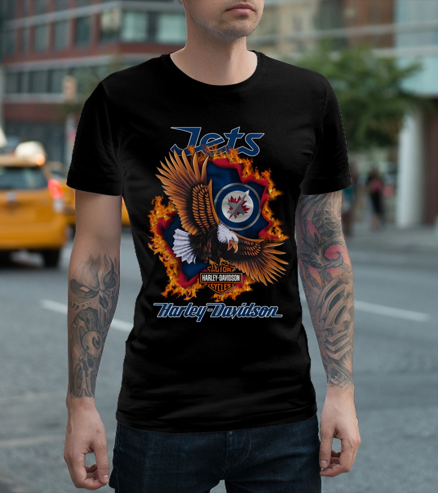 Jets Harley Davidson Winnipeg Nhl Flames Eagle T-Shirt