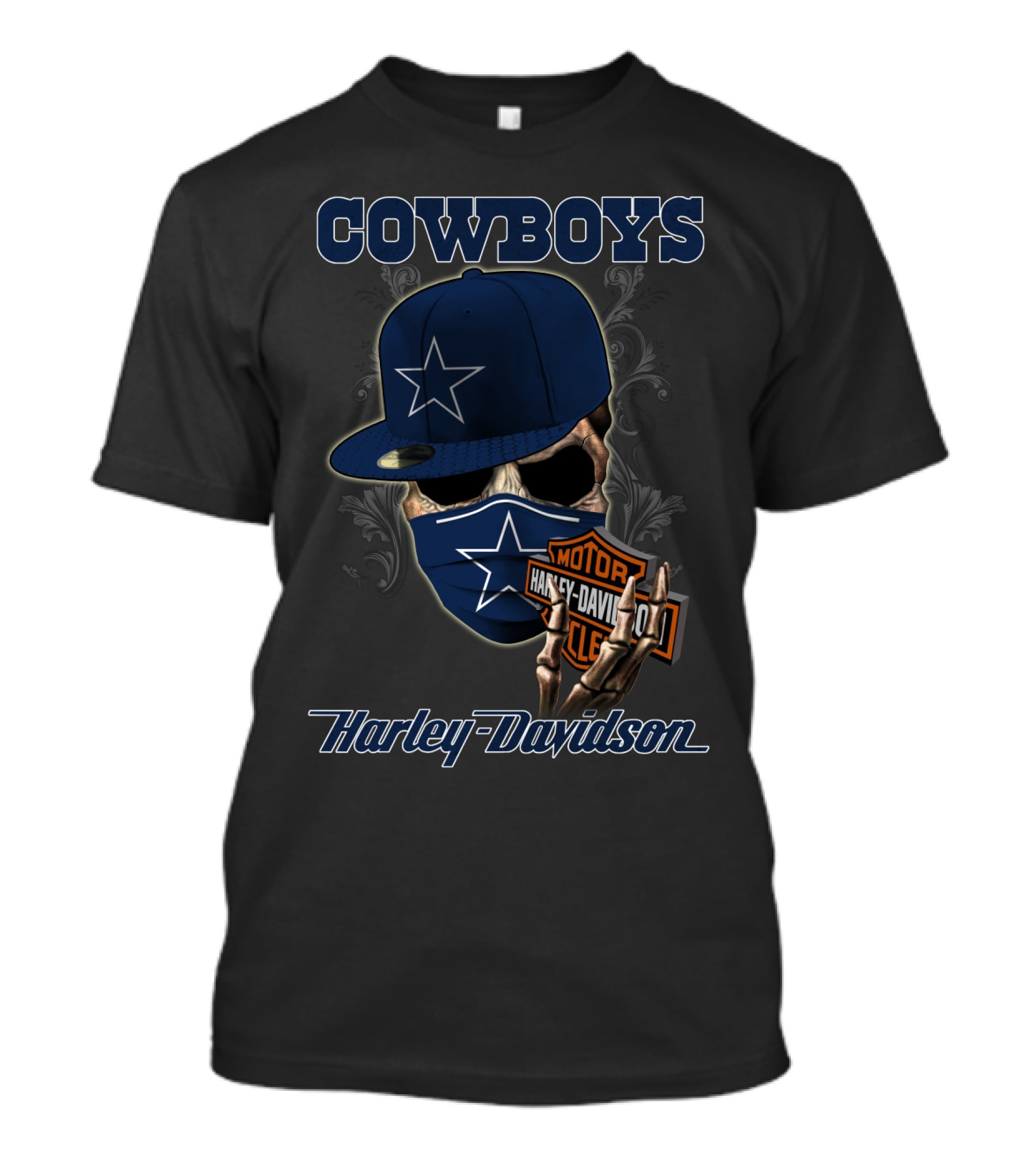 Cowboys Harley Davidson Skull With Cap And Mask Nfl Dallas 04.13 T-Shirt