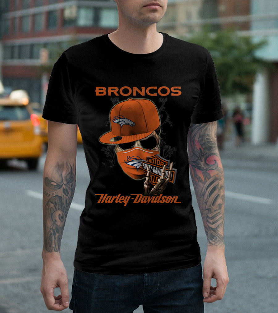 Broncos Harley Davidson Nfl Denver Broncos Skeleton Hat T-Shirt