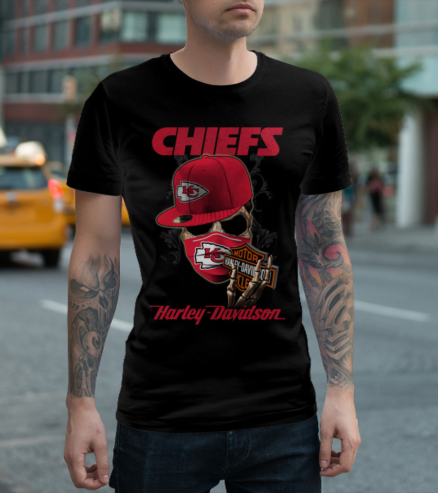 Kansas City Chiefs Harley Davidson Skull And Cap T-Shirt