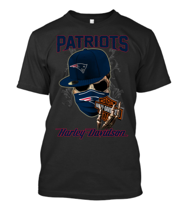 Harley Davidson New England Patriots Skull With Cap And Mask T-Shirt