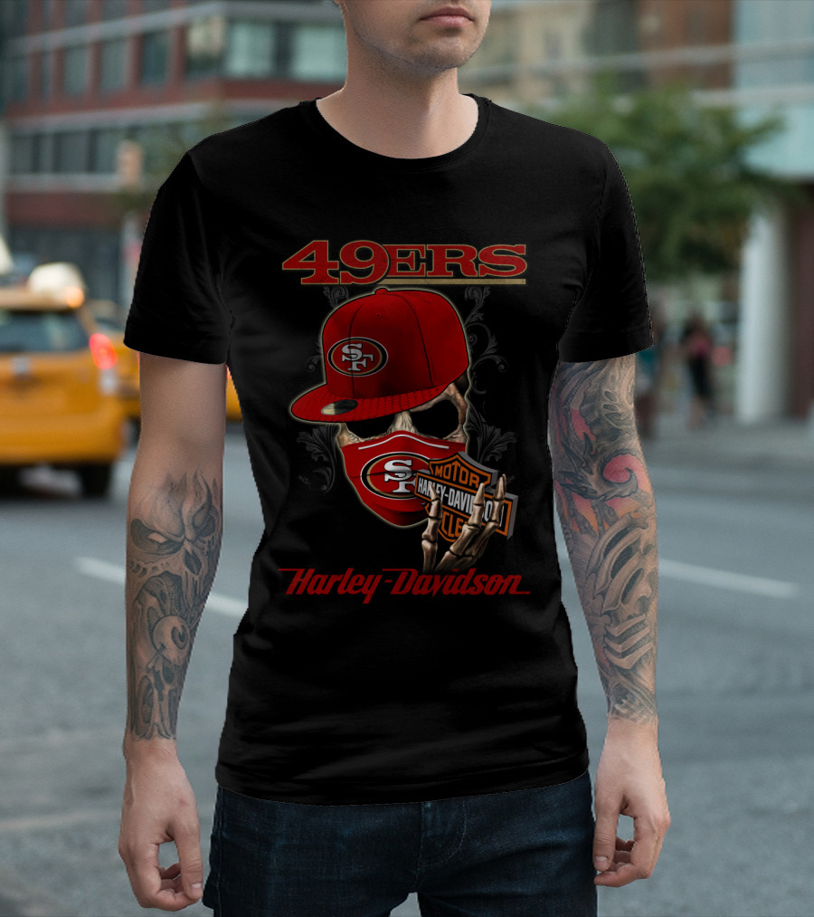 49ers San Francisco Nfl Harley Davidson Motorcycle Skeleton T-Shirt