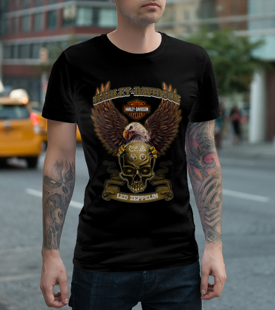Harley Davidson Motor Cycles Eagle Skull Zoso Led Zeppelin T-Shirt