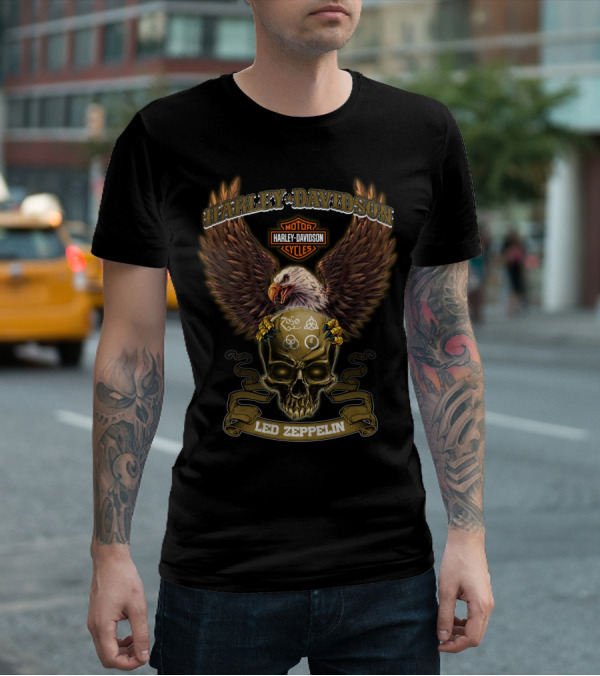 Harley Davidson Motor Cycles Eagle Skull Zoso Led Zeppelin T-Shirt
