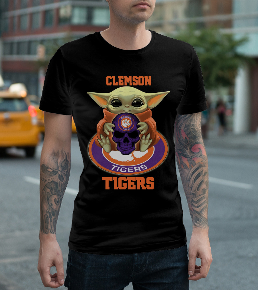Clemson Tigers Yd1404 Baby Alien Holding Skull T-Shirt
