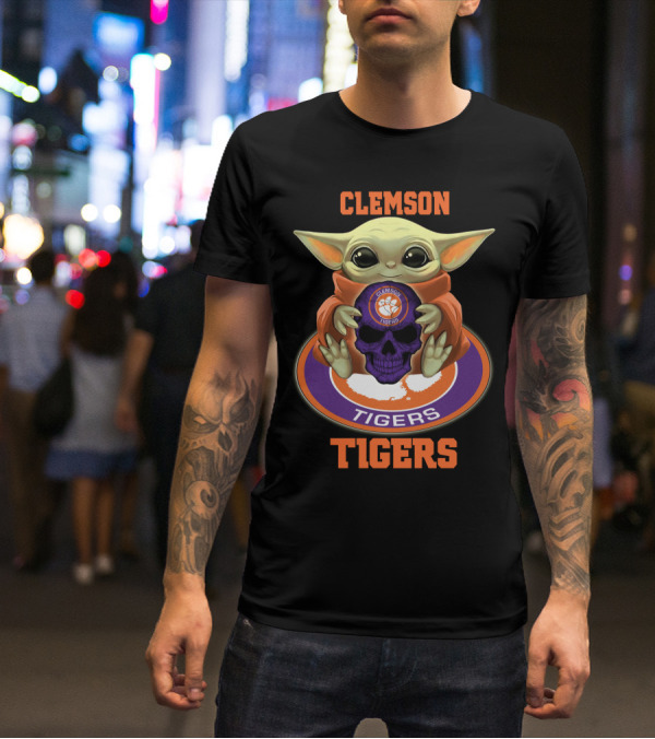 Clemson Tigers Yd1404 Baby Alien Holding Skull T-Shirt