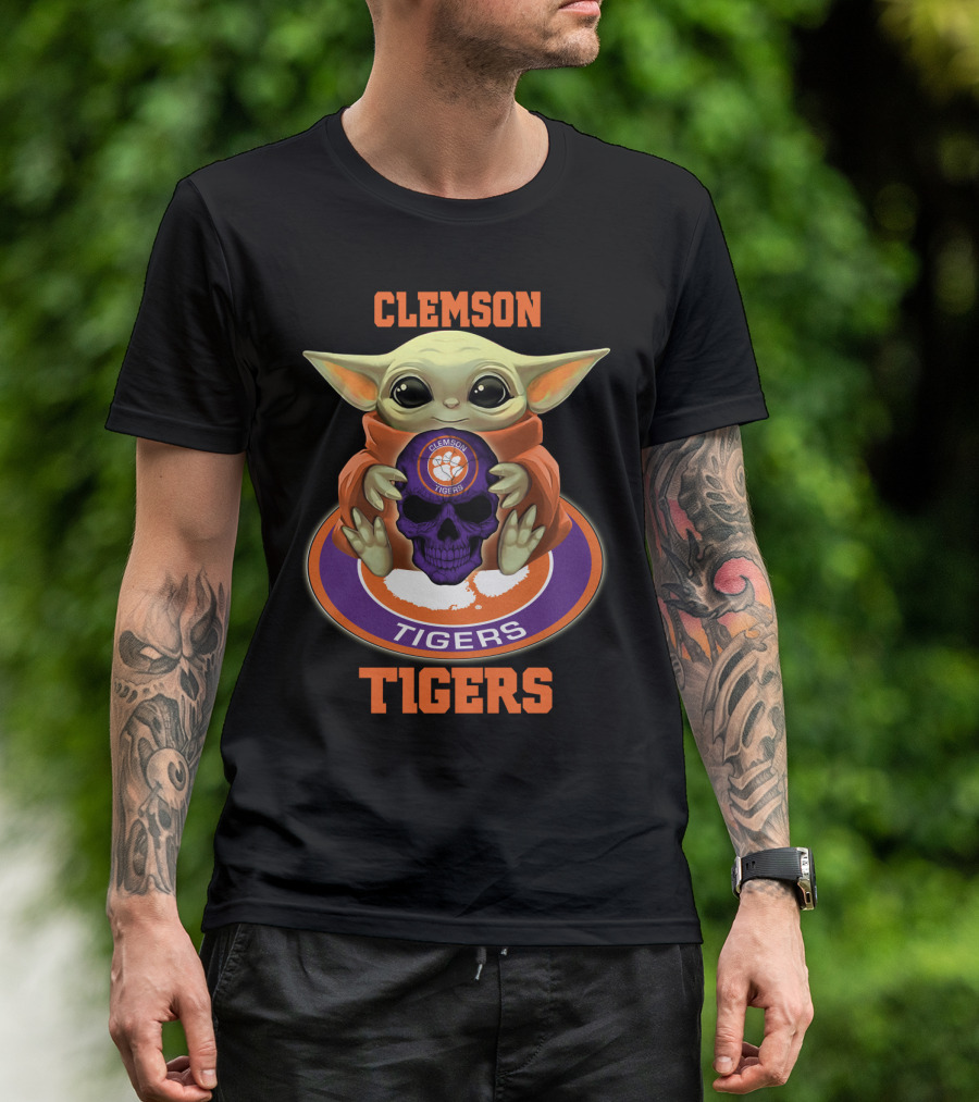 Clemson Tigers Yd1404 Baby Alien Holding Skull T-Shirt