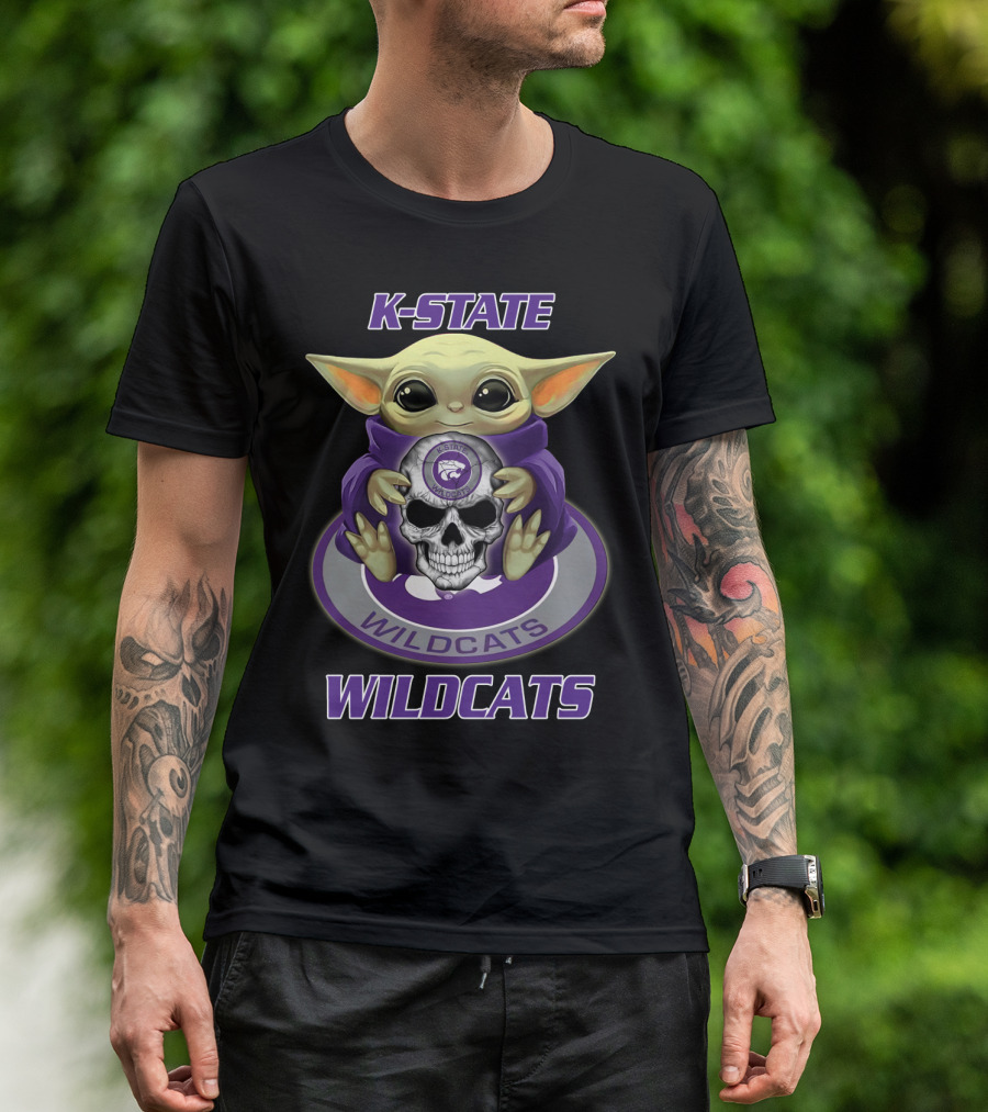 K-State Wildcats Baby Yoda Skull Yd1404 Kansas State Wildcats T-Shirt