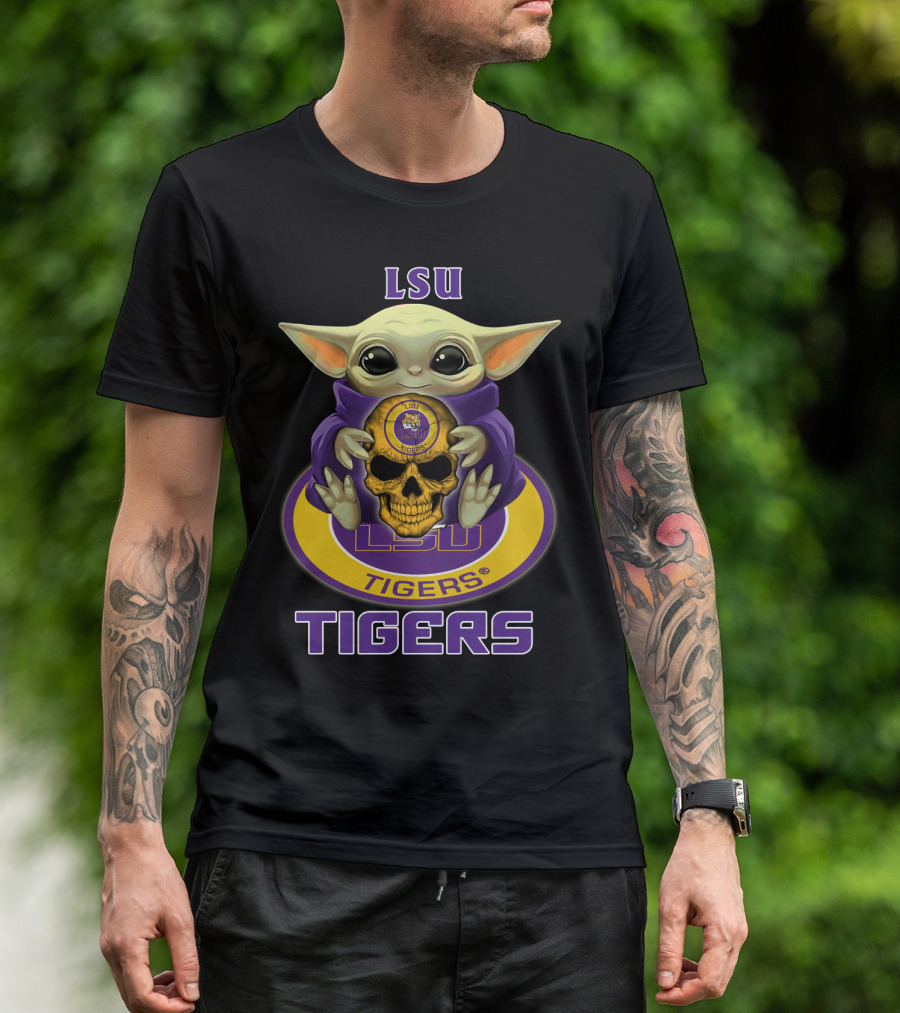 Lsu Tigers Baby Yoda Skull T-Shirt