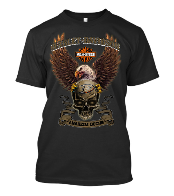 Harley Davidson Motor Cycles Eagle Skull Anaheim Ducks T-Shirt