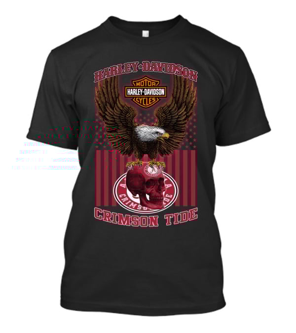 Harley Davidson Motor Cycles Eagle Skull Crimson Tide Alabama T-Shirt