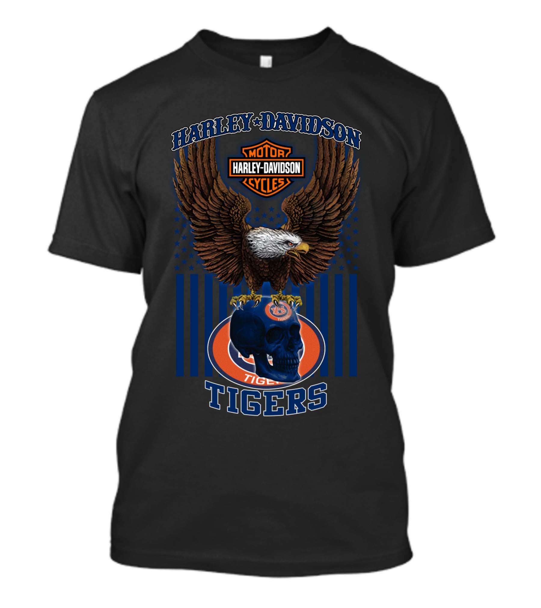 Harley Davidson Motor Cycles Auburn Tigers Eagle Skull T-Shirt