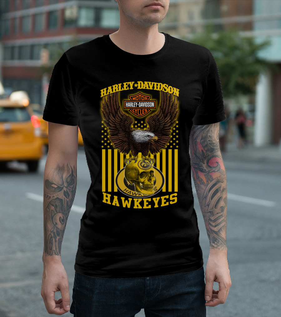 Harley Davidson Motor Cycles Hawkeyes Eagle And Skull T-Shirt